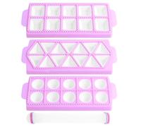 3 Pack Ravioli Maker Press with 1 Rolling Pin 10 Grids Round 10 Grids Square 14 Grids Triangular Ravioli Mould Tray Homemade Dumpling Maker Press Plastic Ravioli Stamp Maker Cutter for Dumpling