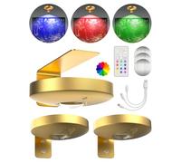 3 Pack Rechargeable Picture Lights for Wall, Gold 1200mAh Battery Operated Wireless Art Lights with Remote Control, Dimmable Wall Light, Magnetic Mount RGB LED Puck Light for Paintings & Artwork