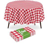 3 Pack Red and White Checkered Tablecloth, Round Christmas New Years Gingham Plastic Table Cloths for Parties Disposable, 84x84 in Waterproof Camping Tablecloth for Birthday Party Baby Shower Picnic
