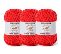 3 Pack Red Fluffy Velvet Yarn for Crocheting, Chunky Chenille Baby Blanket Yarn for Crochet, Soft Fuzzy Puzzle Yarn for Knitting, (50g/1.77oz Each) Bulky Thick Amigurumi Crochet Yarns
