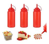 3 Pack Red Plastic Squeeze Bottles 16 oz Condiment Squeeze Bottles Multipurpose Squirt Bottle for Ketchup Oil Jam BBQ Sauce Dressing Grilling Crafts Syrup Dispensers