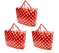 3 PACK Red Polka Dot 75x60x25cm Reusable Storage Bags Extra Large Laundry Bag Heavy Duty X-Large With Zip Waterproof Durable Foldable Laundry Clothing Wardrobe Storage Moving House Shopping