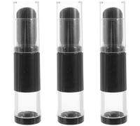 3 Pack Refillable Powder Brush with Pressure Dispensing Bottle Black | Plastic Body, Rotary Lock Lid, Soft Fibre Bristles, for Setting and Contour Powder, Travel Touch-ups