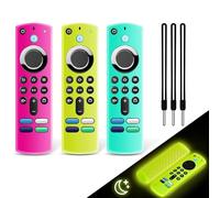 3 Pack Remote Cover Case, Anti Slip Silicone Protective Case Glow in The Dark with Lanyard(Glow Yellow & Sky Blue & Rose Red)