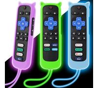 3 Pack Remote Cover for Roku, Silicone Skin Case Compatible with TCL Roku TV/Hisense/Streaming Stick/Express, Anti-Slip Shockproof Controller Protective Sleeve Glow in The Dark Green/Blue/Purple