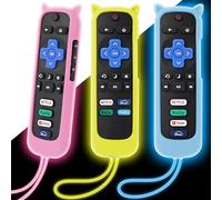 3 Pack Remote Cover for Roku, Silicone Skin Case Compatible with TCL Roku TV/Hisense/Streaming Stick/Express, Anti-Slip Shockproof Controller Protective Sleeve Glow in The Dark Yellow/Blue/Pink