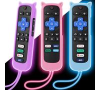 3 Pack Remote Cover for Roku, Silicone Skin Case Compatible with TCL Roku TV/Hisense/Streaming Stick/Express, Anti-Slip Shockproof Controller Protective Sleeve Glow in The Dark Blue/Purple/Pink