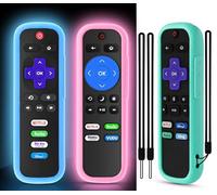 3 Pack Remote Cover for Roku, The Remote Case Compatible with Roku Voice Remote Official, Silicone Universal Protective Controller Sleeve for Roku TV Remote Glow in The Dark Pink Blue with Lanyards