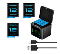 3 pack Replacement Batteries 2580 mAh for Gopro Hero 12/Hero 11/Hero 10/Hero 9 with 3-Channel Type-C Battery Charging Station