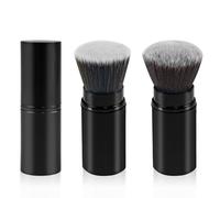 3 Pack Retractable Makeup Brush, Travel Makeup Brushes with Cover, Portable Powder Brushes with Flat and Round Top for Loose Powder Cream or Liquid Cosmetics (black)
