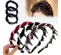 3 Pack Retro High Skull Pearl Headband, Vintage High Cranium Artificial Pearl Hairband for Women, Voluminous Comb Headband, Fashion Reversible Cranium Head Band for Hair Hairn on Slip(Set A)