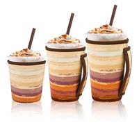 3 Pack Reusable Insulated Neoprene Iced Coffee Cup Sleeve with Handle, Durable Drink Sleeve for Cold Beverages, Beverage Holder for Iced Coffee (Brown Gradient)