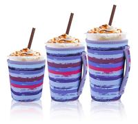 3 Pack Reusable Insulated Neoprene Iced Coffee Cup Sleeve with Handle, Durable Drink Sleeve for Cold Beverages, Beverage Holder for Iced Coffee (Blue Gradient)