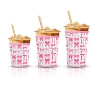 3 Pack Reusable Insulated Thicken Sleeve for Iced Coffee Cup for Iced & Hot Drinks Pink Bow Design Neoprene Insulator Sleeve Compatible with Dunkin Starbucks Coffee Cup