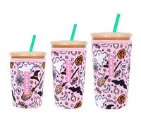 3 Pack Reusable Neoprene Sleeve for Iced & Hot Drinks, Compatible with Starbucks, Dunkin' Coffee Cup. (Happy Halloween)