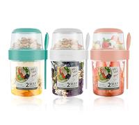 3 Pack Reusable Overnight Oats Container, Cereal Yogurt Cups Leak-Proof Breakfast Salad Cups with Lid and Spoon Portable Oatmeal Cup Breakfast On the Go Cups for School Office Travel