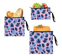 3-Pack Reusable Sandwich and Snack Bags Light Peach Blue Leopard Print