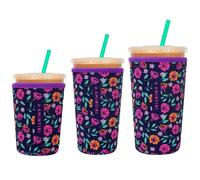 3 Pack Reusable Sleeve for Iced Coffee Cup, Coffee Neoprene Sleeve for Iced&Hot Drinks, Coffee Sleeve Compatible with Starbucks, Dunkin Coffee Cup. (Fairy Floral)