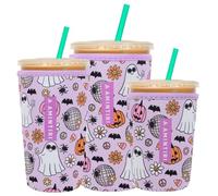 3 Pack Reusable Sleeve for Iced Coffee Cup, Coffee Neoprene Sleeve for Iced&Hot Drinks, Coffee Sleeve Compatible with Starbucks, Dunkin Coffee Cup. (Halloween Boo)