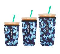 3 Pack Reusable Sleeve for Iced Coffee Cup, Coffee Neoprene Sleeve for Iced&Hot Drinks, Coffee Sleeve Compatible with Starbucks, Dunkin Coffee Cup. (Dream Butterfly)