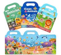 3 Pack Reusable Sticker Book for Kids, 3D Puffy Vehicles, Animals Sticker Includes 3 Scenes for Age 3+ Year Old Kids Boys Girls Toddlers