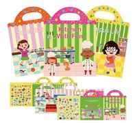 3 Pack Reusable Sticker Book,Toys for Age 2 3 4+ Kids Girls Boys Toddlers,3D Animal Vehicles Dinosaur Sticker Book Scene Storybook Toddlers Sticker Books Educational Learning Toy Gifts (Style G)