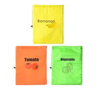 3-Pack Reusable Vegetable Bags | 35x28cm Drawstring Storage for Fruits & Vegetables | Durable Polyester (3 Colors)