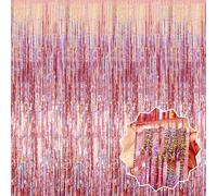 3 Pack Rosegold Foil Fringe Curtains Backdrop, 1x2m Ft Metallic Streamers Tinsel Curtains Background for Photo Booth, Birthday, Christmas, Thanksgiving, New Year Party Decorations (3pcs, 1x2m)