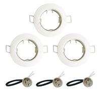 3 Pack Round Recessed Spotlights Zinc Alloy Downlight Bezel Trim Ring Fitting GU10 Light Mounting Frame with GU10 Lamp Holder for Ceiling Spotlight MR16 and 50mm Bulb Halogen Light Fitting White