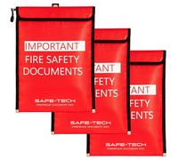 3 Pack Safe-Tech 800 Dgrees Celsius Tested Fireproof Document Holder, A4 Fire Proof Document Bag For Fire Safety Log Book