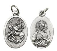3 Pack Saint George Sacred Heart Jesus Medal Pendant,Double Sided Oval | Vintage Italian Style Devotional Charm, with Jump Ring, Ideal for DIY Jewelry, Prayer & Faith Gift for Catholic Believers