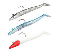 3 Pack Sandeels Weedless Bass Sea Trout Fishing Lures Cod Pollock Saltwater Cod Sand Eel Sandeel Soft Bait Plastic Silicone Lure Realistic Paddle Tail Swim Action Mackerel 3d Eyes Jig Pike 22 Gram