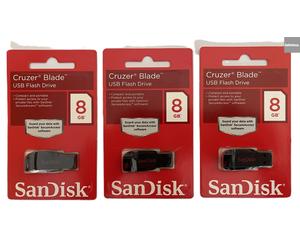 (3 Pack) SanDisk Cruzer Blade 8GB USB Flash Drive NEW SEALED 100% Genuine