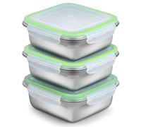 3 Pack Sandwich Containers, 24oz Stainless Steel Sandwich Box with Airtight Lids, Reusable Metal Meal Prep Lunch Boxes, BPA-Free, Dishwasher Safe, Food Storage Containers for Families (Green)