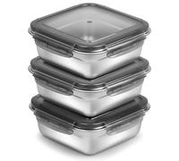 3 Pack Sandwich Containers, 24oz Stainless Steel Sandwich Box with Airtight Lids, Reusable Metal Meal Prep Lunch Boxes, BPA-Free, Dishwasher Safe, Food Storage Containers for Families (Black)