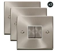 3 Pack - Satin / Brushed Chrome 10A 2 Gang 2 Way Ingot Light Switch - White Trim - Se Home