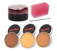3 Pack Scar Wax Kit - SFX Scar Makeup, Fake Nose Putty, Hallo-ween Special Effect Wound Modeling Skin Wax (2.1 oz) with Spatula, Stipple Sponge and Scab Coagulated Blood Gel (Light + Dark + Skin)