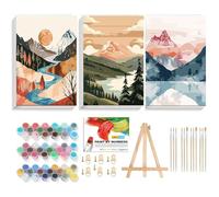 3 Pack Scenery Paint by Numbers for Adults Beginners with Framed Canvas&Wooden Easel- Landscape Adult Paint by Numbers in Colorful Gift Box, Painting by Numbers for Gift Home Wall Decor(10 x 12 Inch)
