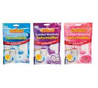 3 Pack, Scented Hanging Wardrobe Dehumidifier, Moisture Absorber with Fresh Linen, Lavender & Rose Scents, Prevents Damp, Mould & Odours, Ideal for Closets & Small Spaces
