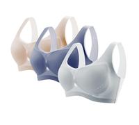 3 Pack Seamless Bras for Women Push Up Non Wired Bra Eyele Breathable Full Coverage Sports Bras Plus Size Sleep Underwear Lingerie Stretch Crop Tops Vest Removable Pads (Khaki, M)