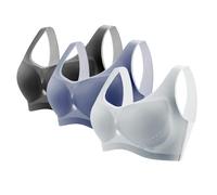 3 Pack Seamless Bras for Women Push Up Non Wired Bra Eyele Breathable Full Coverage Sports Bras Plus Size Sleep Underwear Lingerie Stretch Crop Tops Vest Removable Pads (Black, XXXXL)