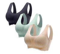 3-Pack Seamless Sports Bra Wirefree Yoga Bra for Women Lace Bra Push Up Bras Non Wired Bras Soft Support Bra Comfy Everyday Bra Training Ladies Bustier Side Breast Gather Bra Lift Up Bustiers