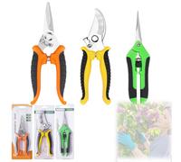 3 Pack Secateurs Pruning Scissors, Stainless Steel Gardening Shears Bypass Pruning Shears, Easy to Use Straight Tip and Curved Hedge Garden Secateurs, Lightweight Clippers for Plants (3 Pack)