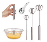 3 Pack Semi-Automatic Egg Whisk Beater - Premium Stainless Steel Mini Hand Whisk for Baking, Whisking, and Stirring - Effortless Egg Beater and Rotating Mixer, with Egg Separator