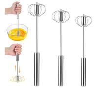 3 Pack Semi-Automatic Egg Whisk, Stainless Steel Hand Push Whisk Blender, Egg Beater, Hand Whisk, Rotatable Mixer Stirrer Kitchen Utensil for Mixing, Beating, Foaming and Stirring