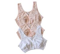 3 Pack Senior Elderly Women's Front Snap Closure Camisole Bras 100% Cotton Wireless Mom Sleep Bralette Crops Top(Skin+skin+white,XXX-Large)