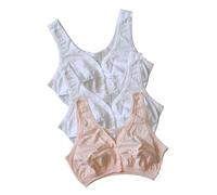 3 Pack Senior Elderly Women's Front Snap Closure Camisole Bras 100% Cotton Wireless Mom Sleep Bralette Crops Top(White+white+skin,XXL)