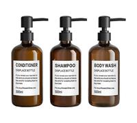 3 Pack Shampoo and Conditioner Dispenser - 500ml Plastic Amber Soap Dispenser Set for Kitchen Dish Soap Dispenser Set Refillable Hand Washing up Liquid Bottle with Pump and Label for Kitchen&Bathroom