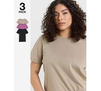 3 Pack Short Sleeve Slash Neck Tops Black/Taupe/Pink 26