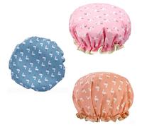 3-Pack Shower Cap Kids, Waterproof Shower Caps for Adults and Kids, Double Layer Reusable Bath Cap with Mesh Outer and EVA Inner for Hair Protection